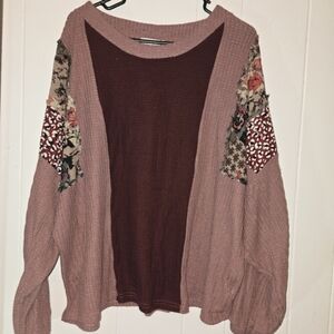 Umgee Pink and Burgundy Waffle Sweater